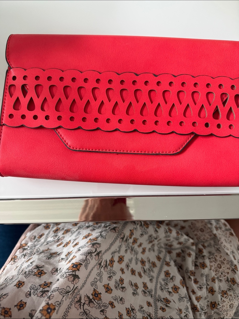 Gianni Bini Red Laser-Cut Foldover Clutch